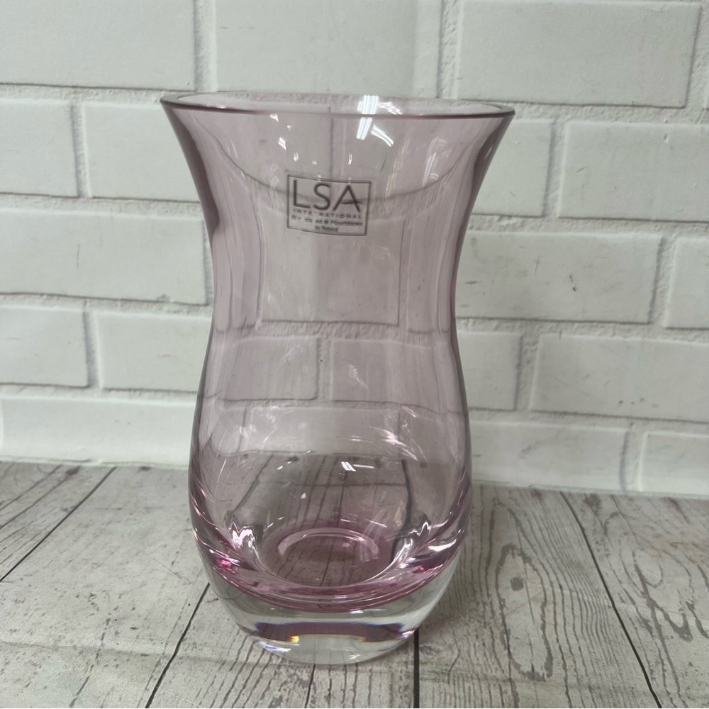 LSA International MOUTH BLOWN in Poland Lavender Purple Pink Glass Vase 7.25”